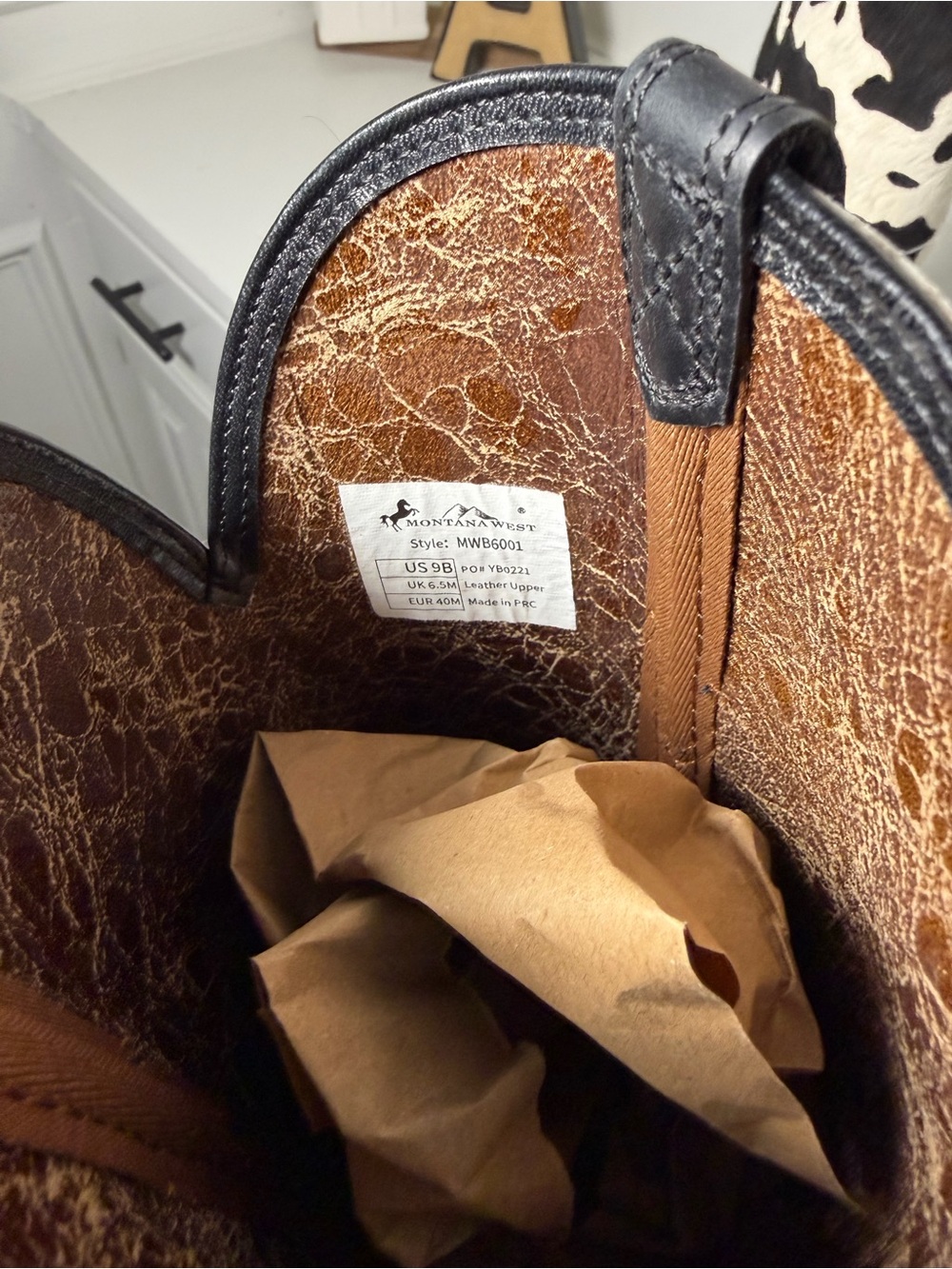 **SOLD**Montana West Cow Print Cowboy Boots Women's 8.5 Black Leather Western - Picture 11 of 11